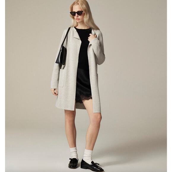 NEW J.Crew Juliette Collarless Sweater Blazer Pockets Long Gray Relaxed XXS - Picture 1 of 15